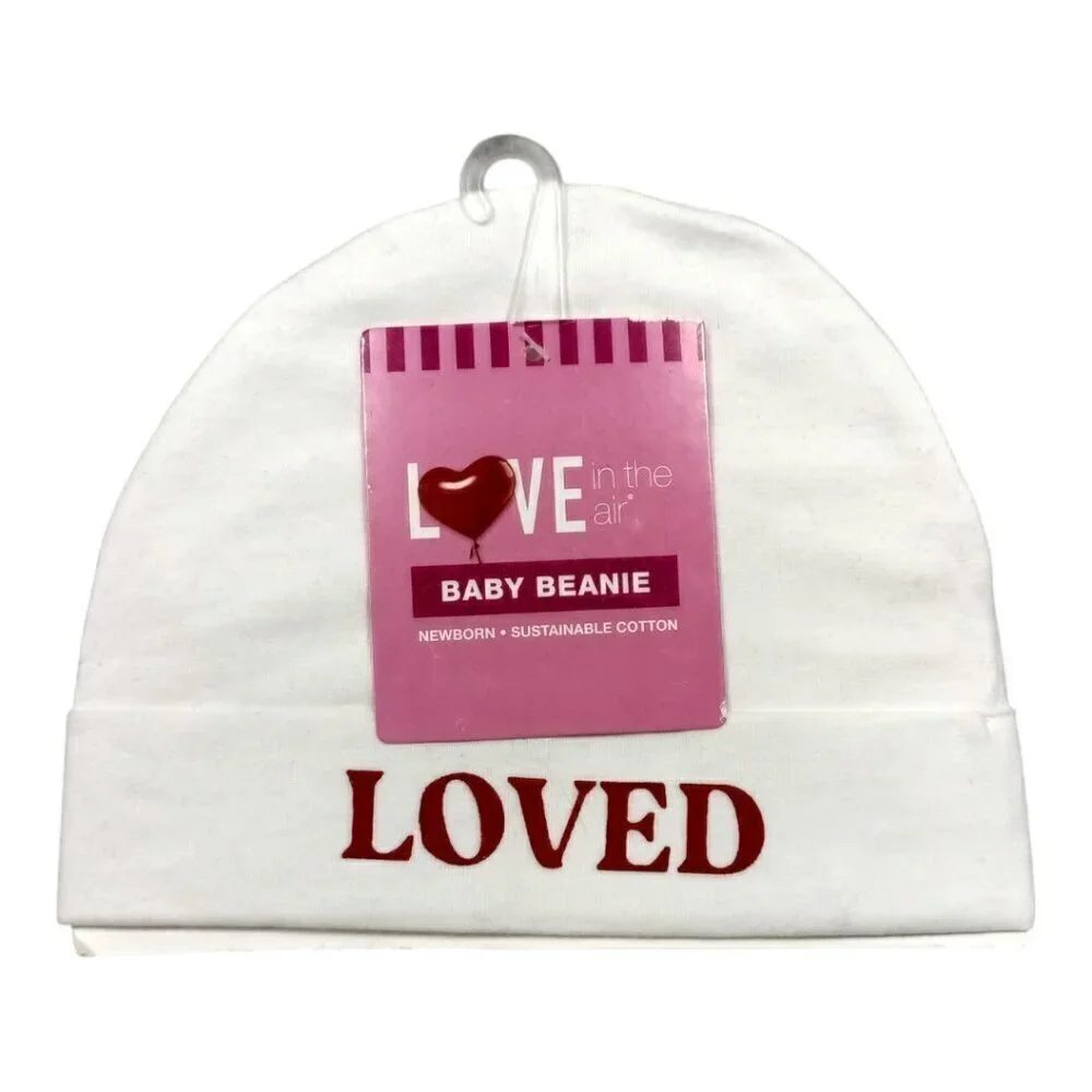 Love In The Air Newborn Baby Beanie Loved Cotton Blend New With Tags White & Red